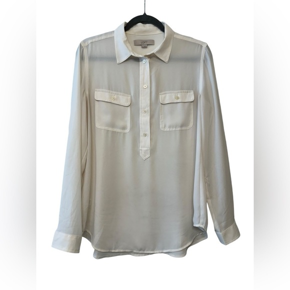 Loft Sheer Blouse with roll Tab Sleeves M - Picture 1 of 5